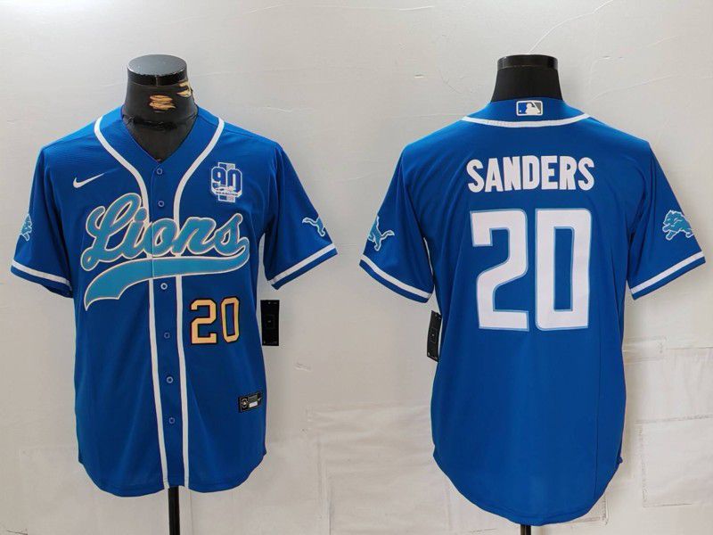 Men Detroit Lions 20 Sanders Blue Second generation joint name 2024 Nike Limited NFL Jersey style 3
